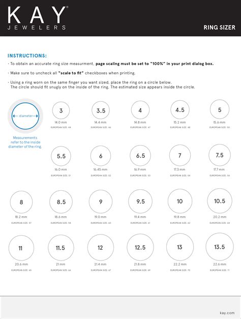 pandora ring size chart printable.